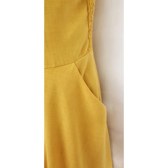 Modcloth Voodoo Vixen Sleeveless Yellow Dress Bumble Bees Flower Buttons Large - Picture 5 of 8